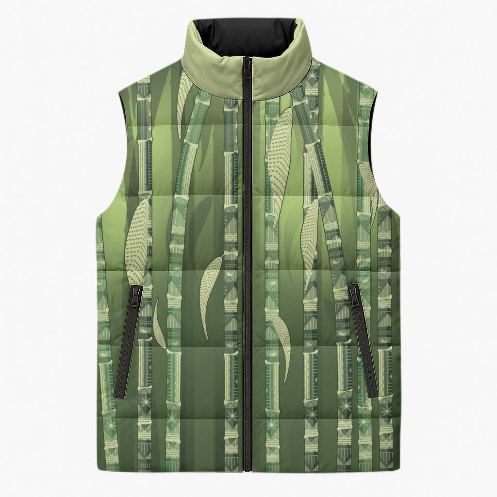 Personalised Fiji Language Week Sugarcane Masi Sleeveless Puffer Jacket Green Tapa Tribal Pattern DT05 Unisex Green - Polynesian Pride