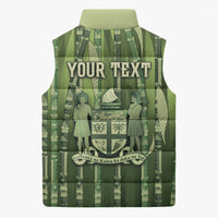 Personalised Fiji Language Week Sugarcane Masi Sleeveless Puffer Jacket Green Tapa Tribal Pattern DT05 - Polynesian Pride