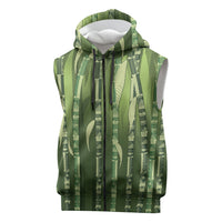 Personalised Fiji Language Week Sugarcane Masi Sleeveless Zip Hoodie Green Tapa Tribal Pattern DT05 Green - Polynesian Pride