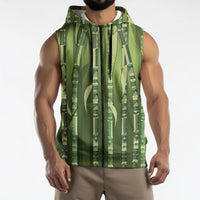 Personalised Fiji Language Week Sugarcane Masi Sleeveless Zip Hoodie Green Tapa Tribal Pattern DT05 - Polynesian Pride