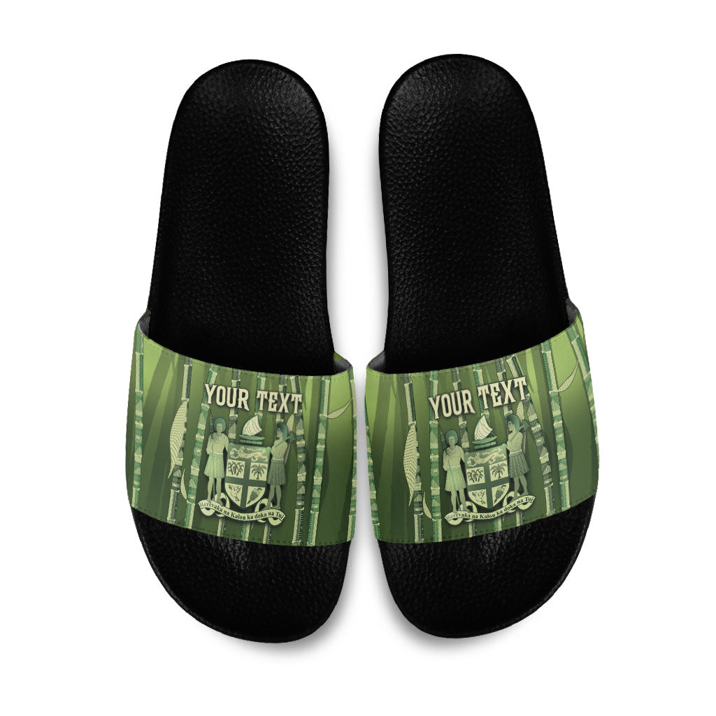 Personalised Fiji Language Week Sugarcane Masi Slide Sandals Green Tapa Tribal Pattern DT05 Green - Polynesian Pride