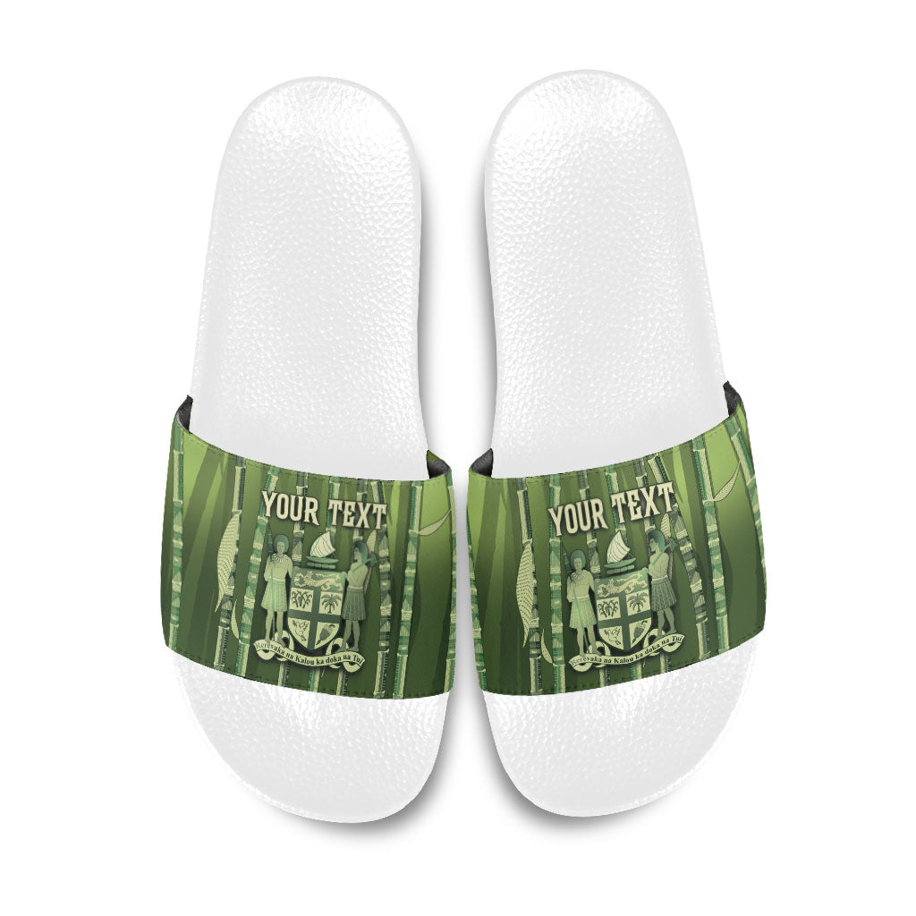 Personalised Fiji Language Week Sugarcane Masi Slide Sandals Green Tapa Tribal Pattern DT05 Green - Polynesian Pride