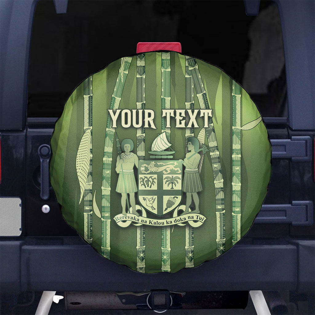 Personalised Fiji Language Week Sugarcane Masi Spare Tire Cover Green Tapa Tribal Pattern DT05 No hole Green - Polynesian Pride