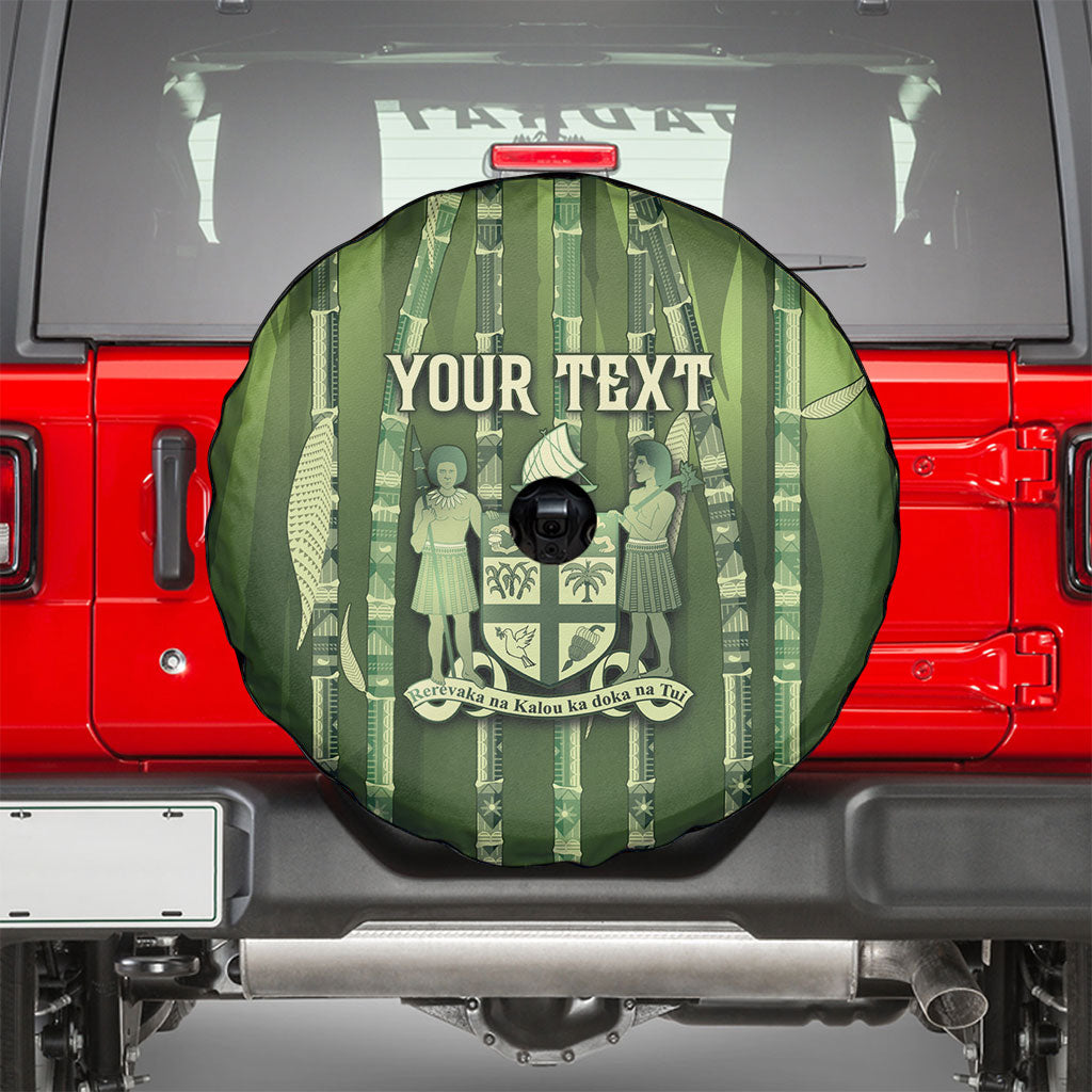 Personalised Fiji Language Week Sugarcane Masi Spare Tire Cover Green Tapa Tribal Pattern DT05 - Polynesian Pride