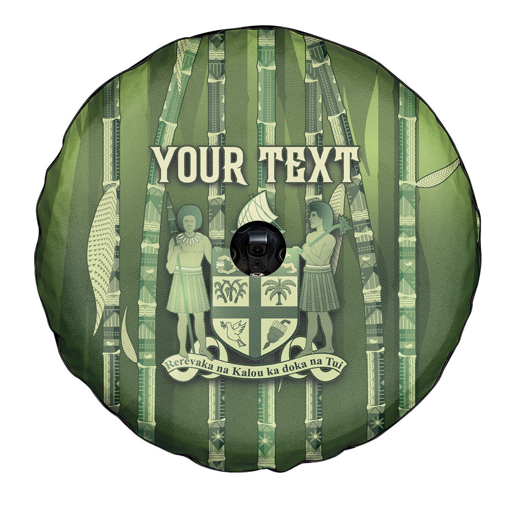 Personalised Fiji Language Week Sugarcane Masi Spare Tire Cover Green Tapa Tribal Pattern DT05 - Polynesian Pride