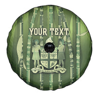 Personalised Fiji Language Week Sugarcane Masi Spare Tire Cover Green Tapa Tribal Pattern DT05 - Polynesian Pride