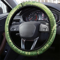 Fiji Language Week Sugarcane Masi Steering Wheel Cover Green Tapa Tribal Pattern DT05 - Polynesian Pride