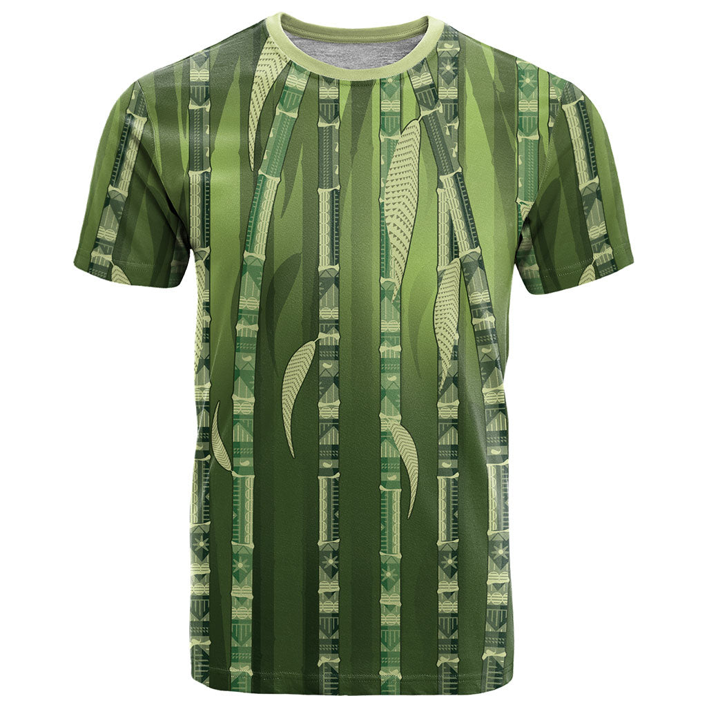 Personalised Fiji Language Week Sugarcane Masi T Shirt Green Tapa Tribal Pattern DT05 Green - Polynesian Pride