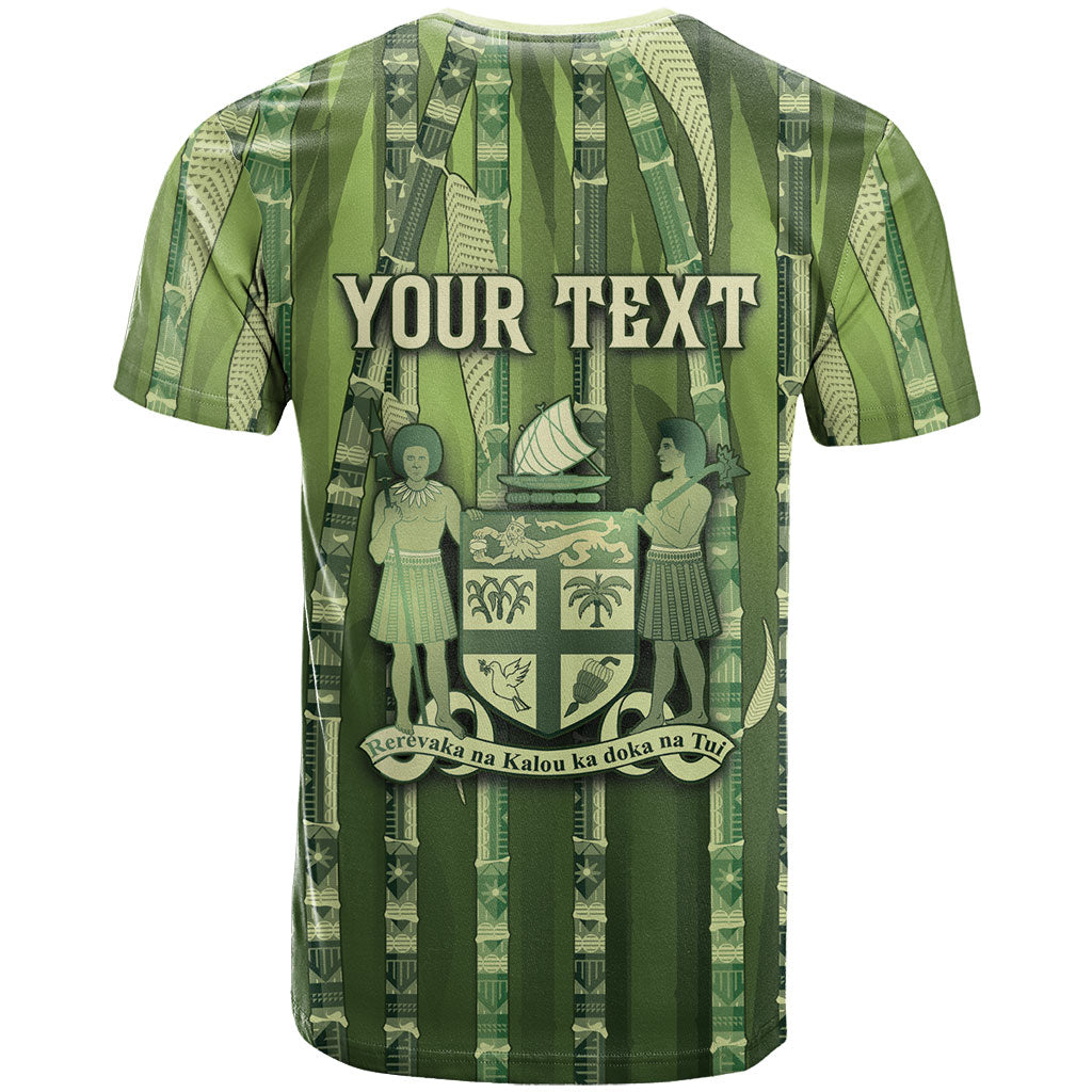 Personalised Fiji Language Week Sugarcane Masi T Shirt Green Tapa Tribal Pattern DT05 - Polynesian Pride