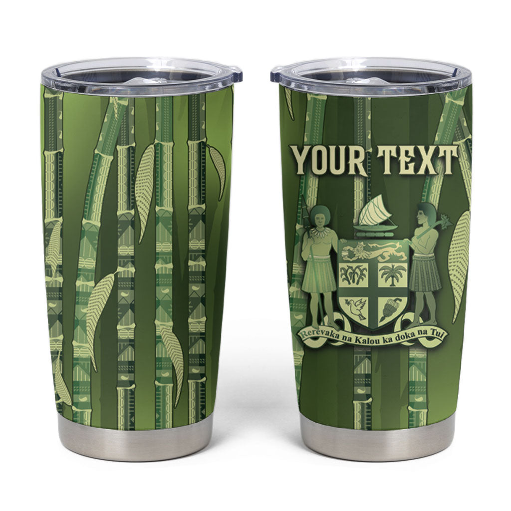 Personalised Fiji Language Week Sugarcane Masi Tumbler Cup Green Tapa Tribal Pattern DT05 Green - Polynesian Pride