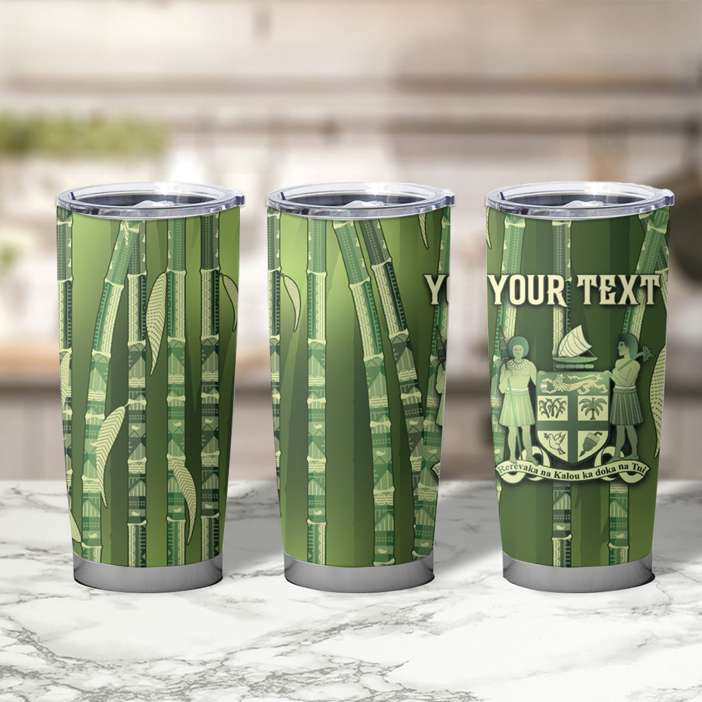 Personalised Fiji Language Week Sugarcane Masi Tumbler Cup Green Tapa Tribal Pattern DT05 - Polynesian Pride
