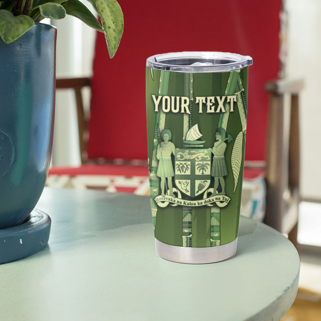 Personalised Fiji Language Week Sugarcane Masi Tumbler Cup Green Tapa Tribal Pattern DT05 - Polynesian Pride