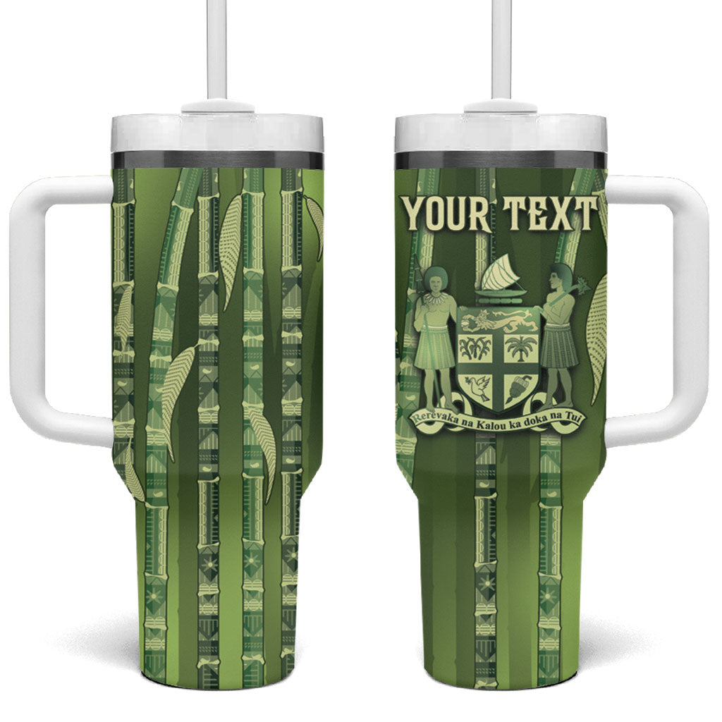 Personalised Fiji Language Week Sugarcane Masi Tumbler With Handle Green Tapa Tribal Pattern DT05 One Size: 40 oz Green - Polynesian Pride