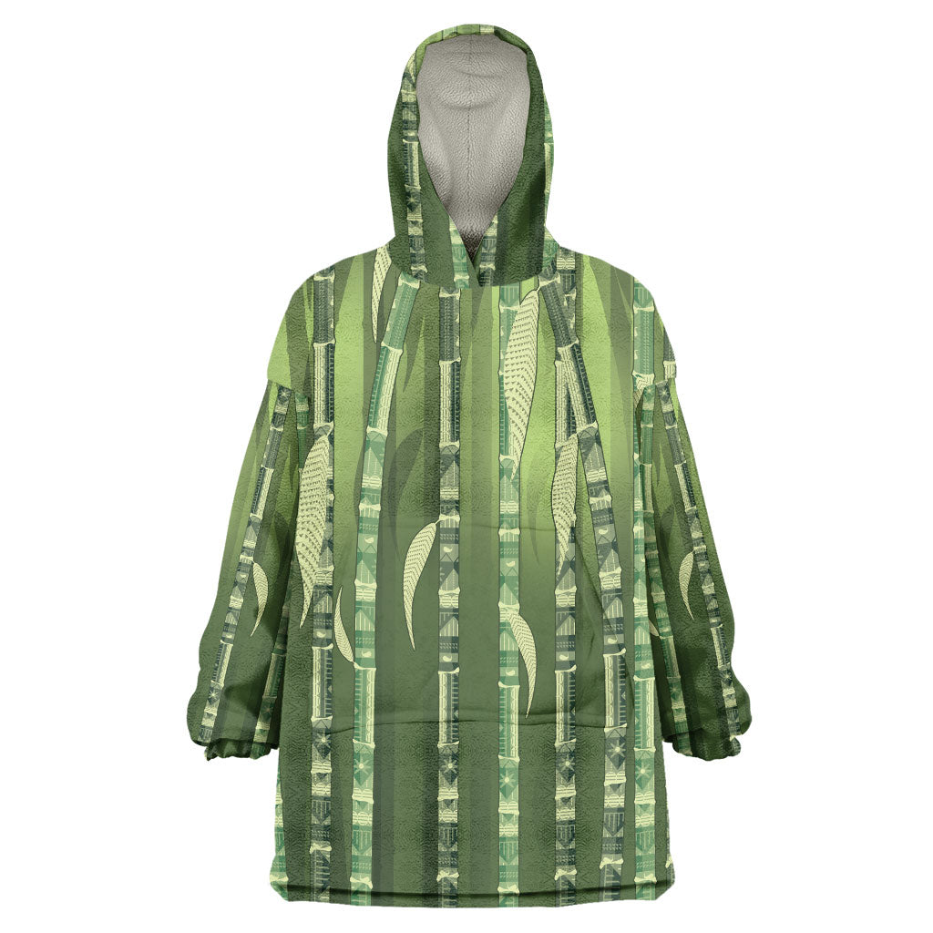 Personalised Fiji Language Week Sugarcane Masi Wearable Blanket Hoodie Green Tapa Tribal Pattern DT05 One Size Green - Polynesian Pride
