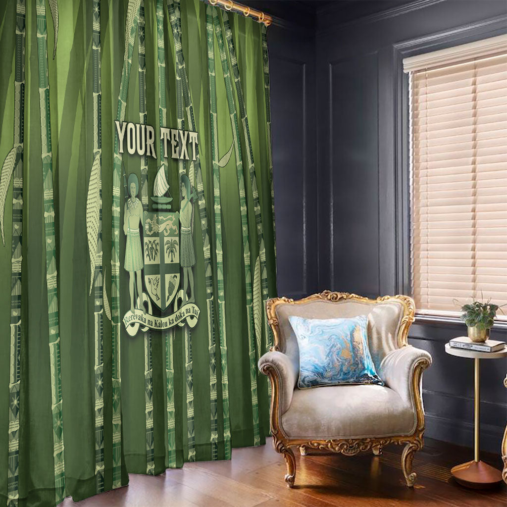 Personalised Fiji Language Week Sugarcane Masi Window Curtain Green Tapa Tribal Pattern DT05 - Polynesian Pride