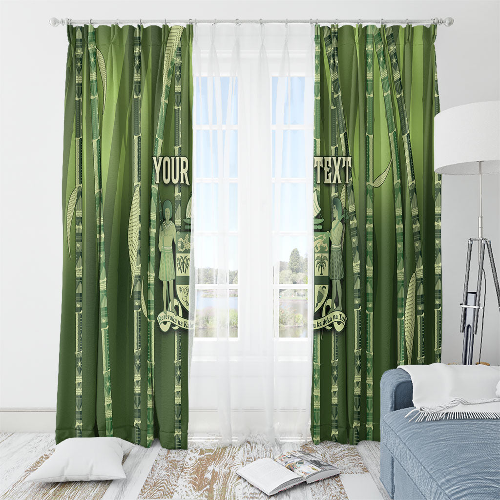 Personalised Fiji Language Week Sugarcane Masi Window Curtain Green Tapa Tribal Pattern DT05 - Polynesian Pride