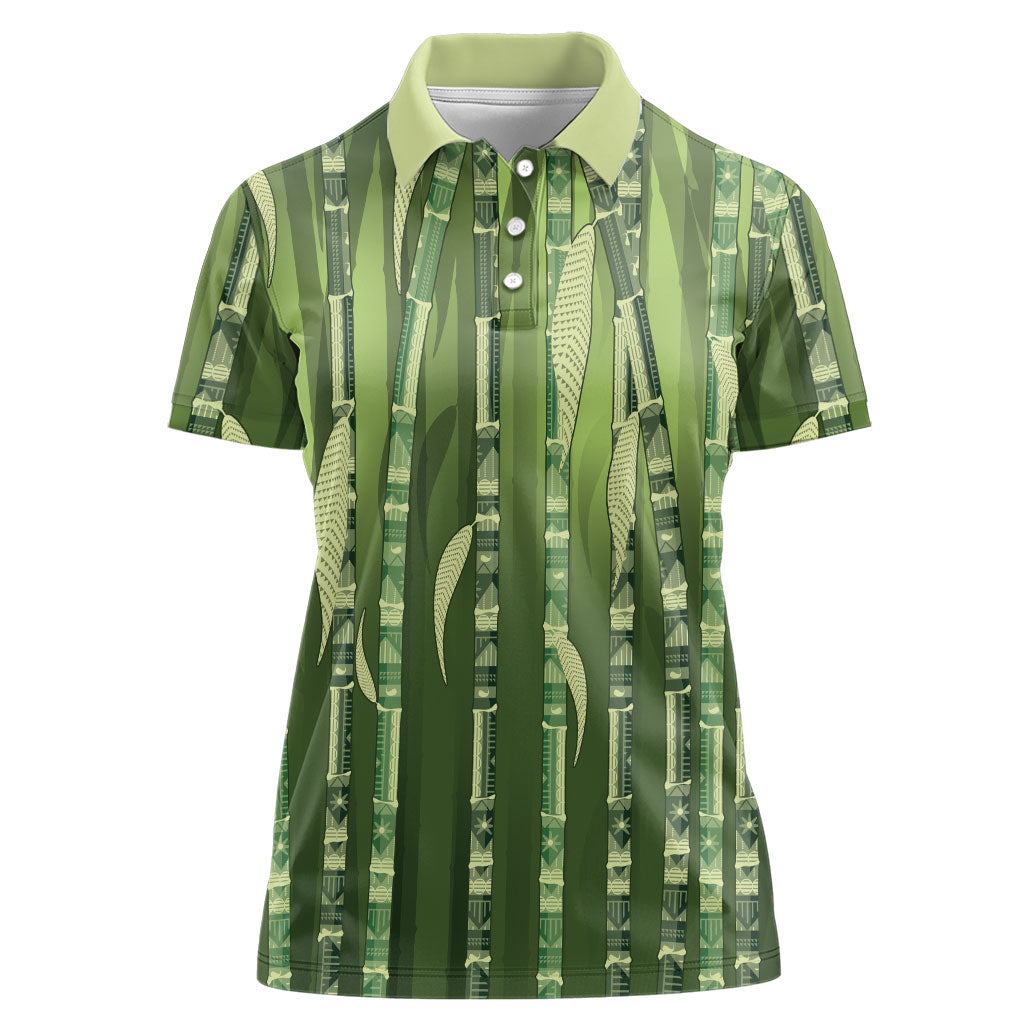 Personalised Fiji Language Week Sugarcane Masi Women Polo Shirt Green Tapa Tribal Pattern DT05 Female Green - Polynesian Pride