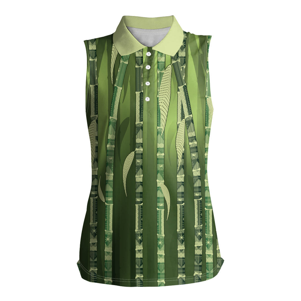 Personalised Fiji Language Week Sugarcane Masi Women Sleeveless Polo Shirt Green Tapa Tribal Pattern DT05 Female Green - Polynesian Pride