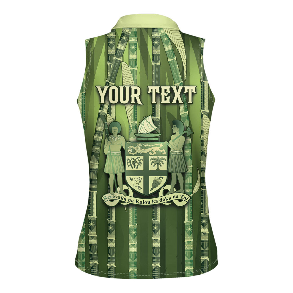 Personalised Fiji Language Week Sugarcane Masi Women Sleeveless Polo Shirt Green Tapa Tribal Pattern DT05 - Polynesian Pride