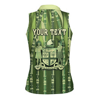 Personalised Fiji Language Week Sugarcane Masi Women Sleeveless Polo Shirt Green Tapa Tribal Pattern DT05 - Polynesian Pride