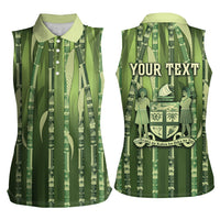 Personalised Fiji Language Week Sugarcane Masi Women Sleeveless Polo Shirt Green Tapa Tribal Pattern DT05 - Polynesian Pride