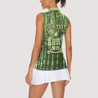 Personalised Fiji Language Week Sugarcane Masi Women Sleeveless Polo Shirt Green Tapa Tribal Pattern DT05 - Polynesian Pride
