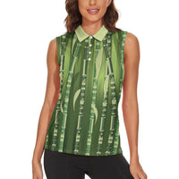 Personalised Fiji Language Week Sugarcane Masi Women Sleeveless Polo Shirt Green Tapa Tribal Pattern DT05 - Polynesian Pride