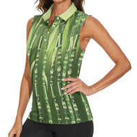 Personalised Fiji Language Week Sugarcane Masi Women Sleeveless Polo Shirt Green Tapa Tribal Pattern DT05 - Polynesian Pride