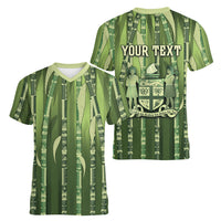 Personalised Fiji Language Week Sugarcane Masi Women V-Neck T-Shirt Green Tapa Tribal Pattern DT05 - Polynesian Pride