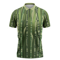 Personalised Fiji Language Week Sugarcane Masi Zipper Polo Shirt Green Tapa Tribal Pattern DT05 Green - Polynesian Pride