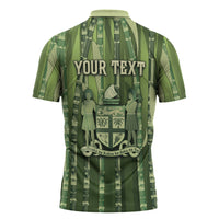 Personalised Fiji Language Week Sugarcane Masi Zipper Polo Shirt Green Tapa Tribal Pattern DT05 - Polynesian Pride