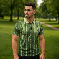 Personalised Fiji Language Week Sugarcane Masi Zipper Polo Shirt Green Tapa Tribal Pattern DT05 - Polynesian Pride