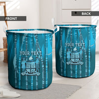 Personalised Fiji Language Week Sugarcane Masi Laundry Basket Blue Tapa Tribal Pattern DT05 - Polynesian Pride