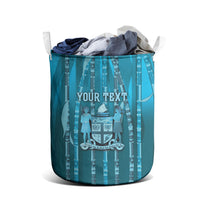 Personalised Fiji Language Week Sugarcane Masi Laundry Basket Blue Tapa Tribal Pattern DT05 - Polynesian Pride