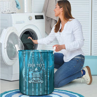 Personalised Fiji Language Week Sugarcane Masi Laundry Basket Blue Tapa Tribal Pattern DT05 - Polynesian Pride