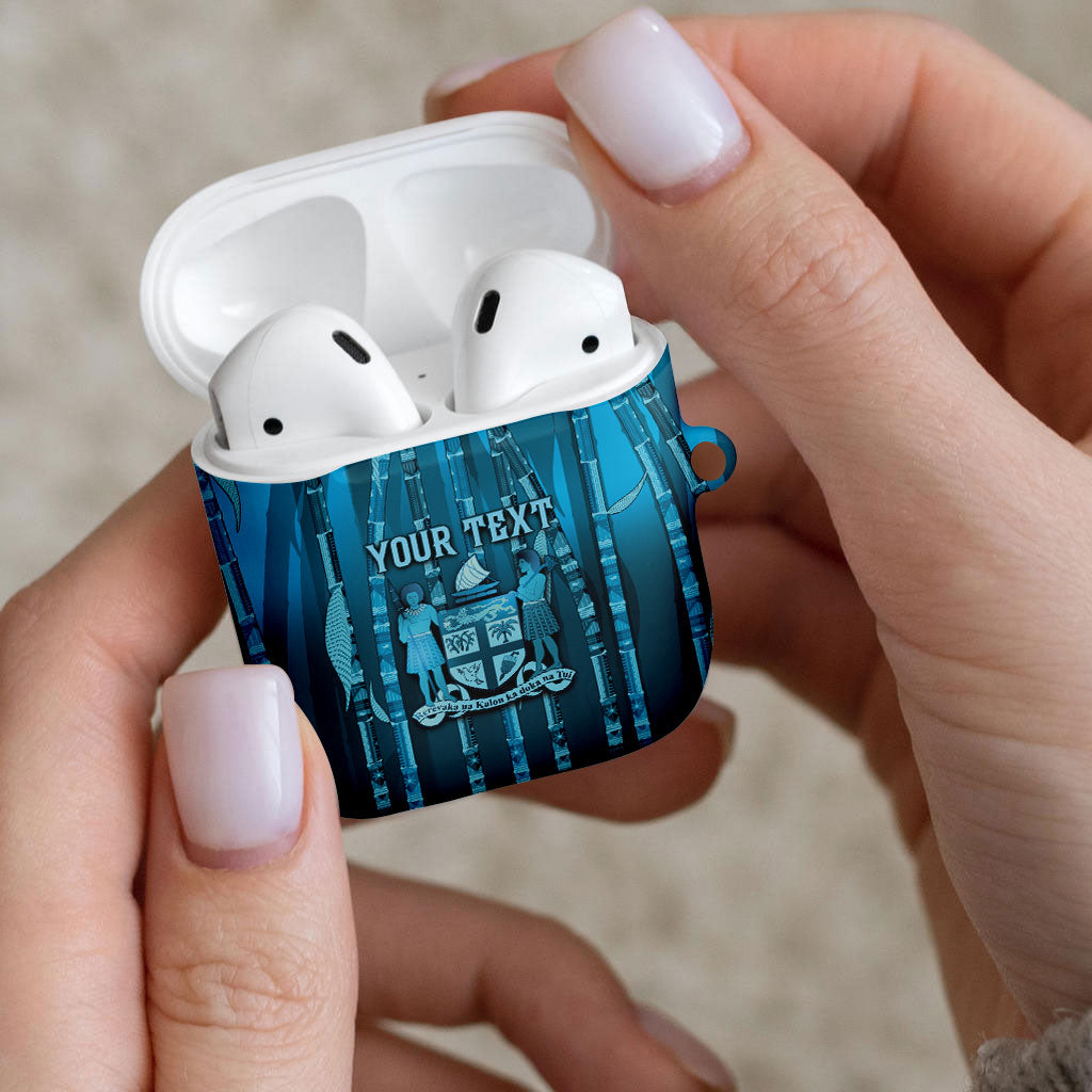 Personalised Fiji Language Week Sugarcane Masi AirPods Case Blue Tapa Tribal Pattern DT05 - Polynesian Pride