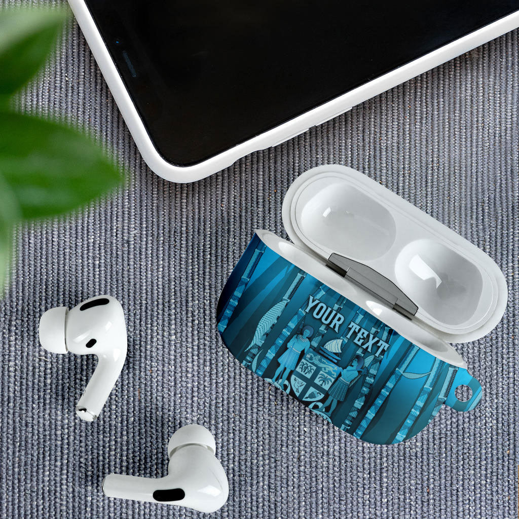 Personalised Fiji Language Week Sugarcane Masi AirPods Case Blue Tapa Tribal Pattern DT05 - Polynesian Pride