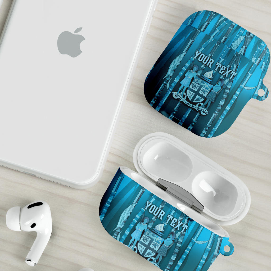 Personalised Fiji Language Week Sugarcane Masi AirPods Case Blue Tapa Tribal Pattern DT05 - Polynesian Pride
