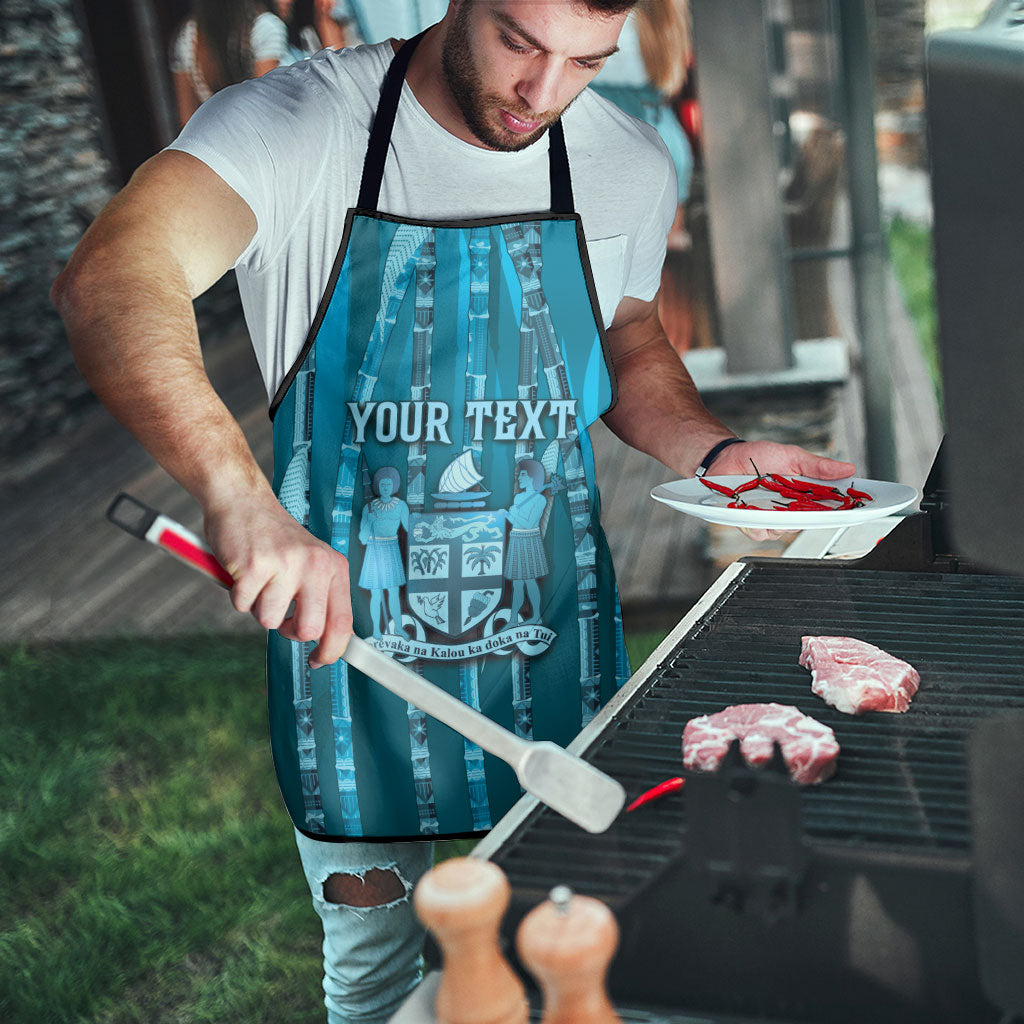 Personalised Fiji Language Week Sugarcane Masi Apron Blue Tapa Tribal Pattern DT05 - Polynesian Pride