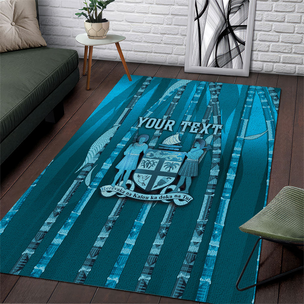Personalised Fiji Language Week Sugarcane Masi Area Rug Blue Tapa Tribal Pattern DT05 Blue - Polynesian Pride