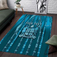 Personalised Fiji Language Week Sugarcane Masi Area Rug Blue Tapa Tribal Pattern DT05 Blue - Polynesian Pride