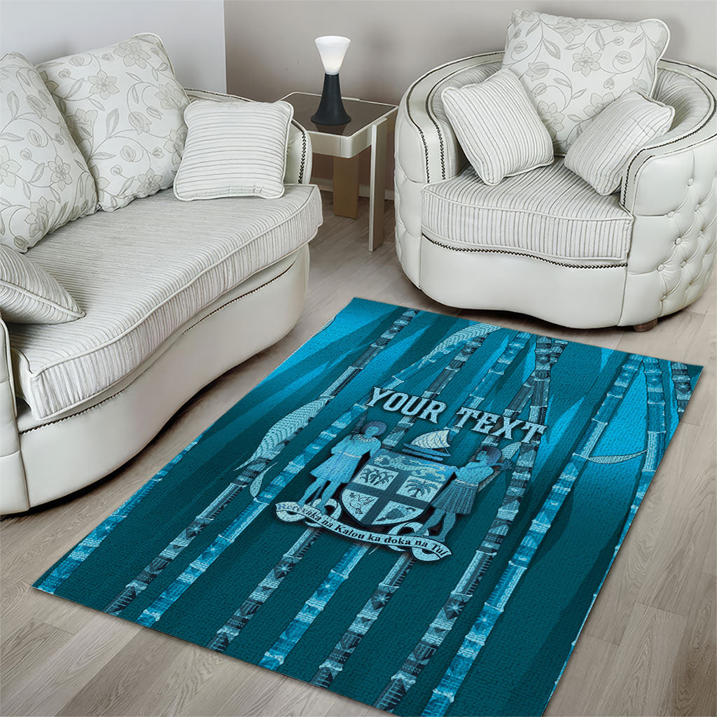 Personalised Fiji Language Week Sugarcane Masi Area Rug Blue Tapa Tribal Pattern DT05 - Polynesian Pride