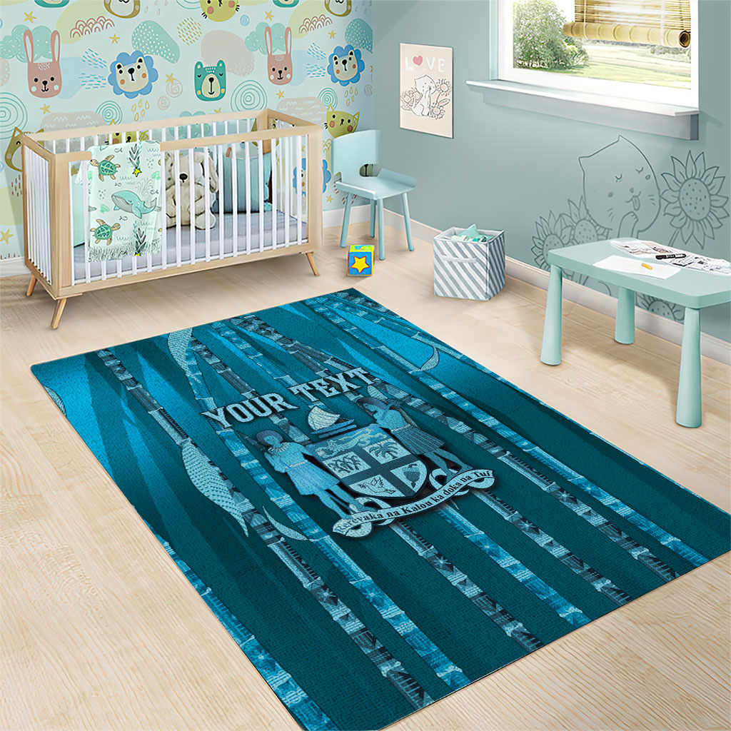 Personalised Fiji Language Week Sugarcane Masi Area Rug Blue Tapa Tribal Pattern DT05 - Polynesian Pride