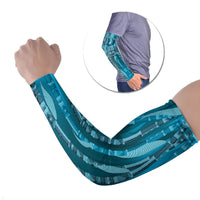 Personalised Fiji Language Week Sugarcane Masi Arm Sleeves Blue Tapa Tribal Pattern DT05 Set of 2 Blue - Polynesian Pride