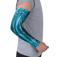 Personalised Fiji Language Week Sugarcane Masi Arm Sleeves Blue Tapa Tribal Pattern DT05 - Polynesian Pride