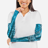 Personalised Fiji Language Week Sugarcane Masi Arm Sleeves Blue Tapa Tribal Pattern DT05 - Polynesian Pride