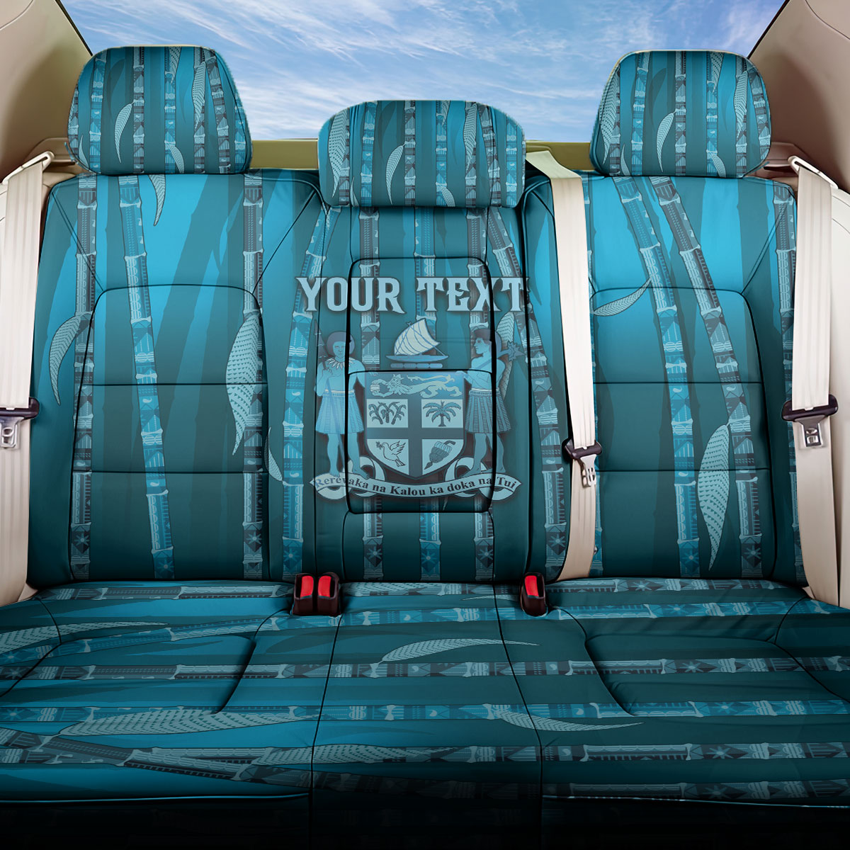 Personalised Fiji Language Week Sugarcane Masi Back Car Seat Cover Blue Tapa Tribal Pattern DT05 One Size Blue - Polynesian Pride
