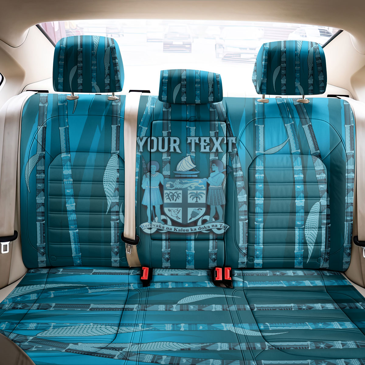 Personalised Fiji Language Week Sugarcane Masi Back Car Seat Cover Blue Tapa Tribal Pattern DT05 - Polynesian Pride