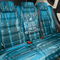 Personalised Fiji Language Week Sugarcane Masi Back Car Seat Cover Blue Tapa Tribal Pattern DT05 - Polynesian Pride