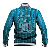 Personalised Fiji Language Week Sugarcane Masi Baseball Jacket Blue Tapa Tribal Pattern DT05 - Polynesian Pride